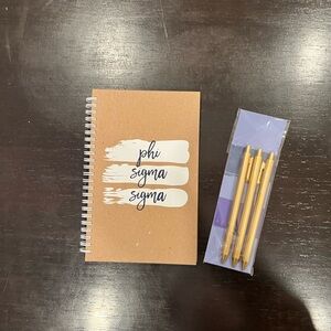 Phi Sigma Sigma Spiral Notebook and Pen Set - Brown and Gold